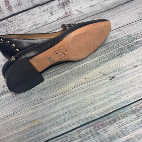 Diane Von Furstenberg DVF Black Leather Studded Heel Loafers 7 - Picture 3 of 4